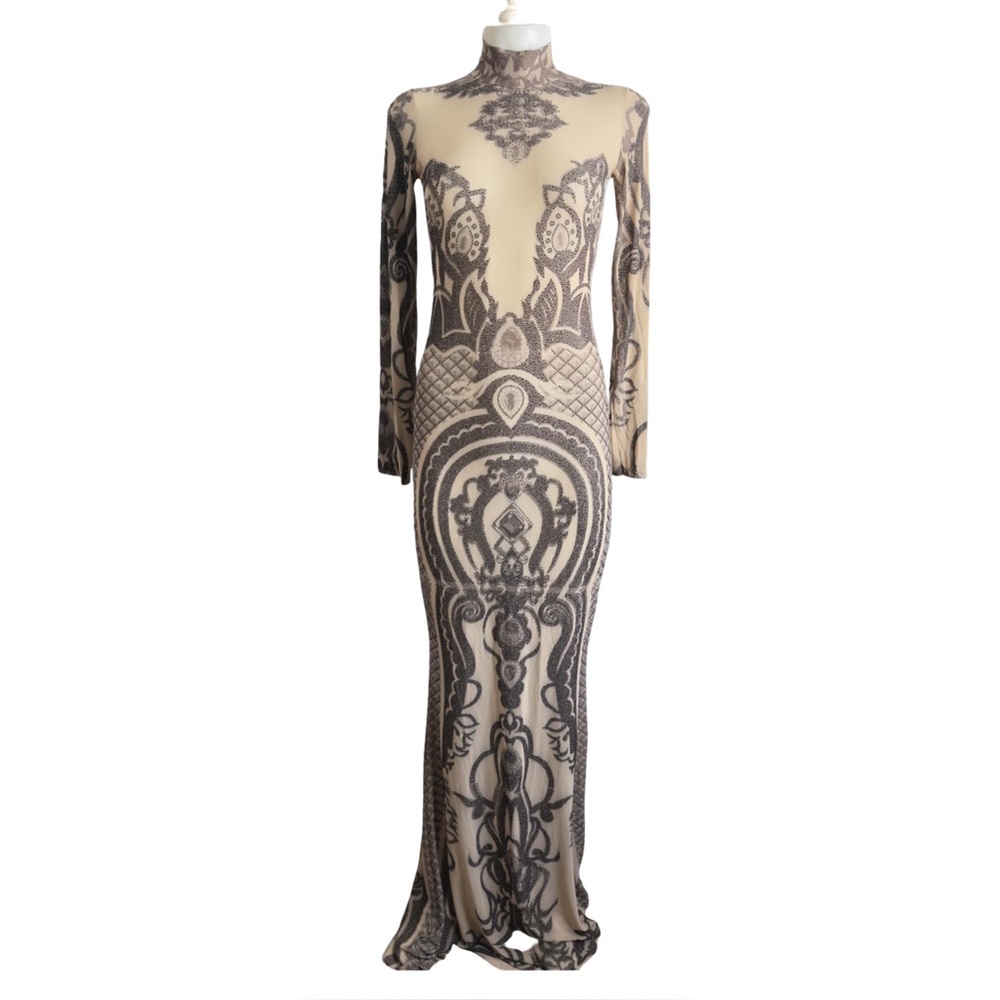 KIKIRIKI Tattoo Mesh Maxi Dress Size M - Picture 3 of 11